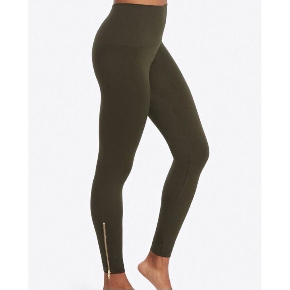 SPANX Dark Olive Green Seamless Leggings Ankle Zipper 1X